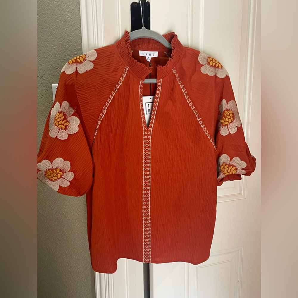 NWT Anthropologie THML Fall Burnt Orange Blouse Top size Medium
